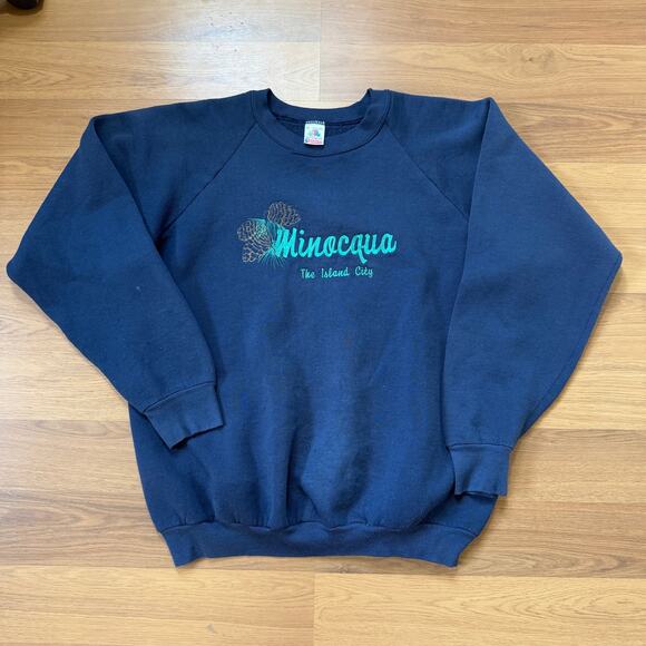 Vintage 90's Minocqua Wisconsin The Island City Blue Crewneck Sweatshirt Sz XL - Picture 1 of 5